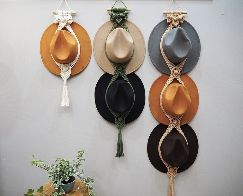 Macrame Hat Hanger Handmade Hat Holder Wall Hanging Vintage Etsy
