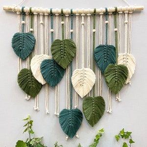 Falling Leaves Macrame Wall Hanging, Nursery Wall Hanging Leaves, Macrame Feathers, Living Room Decor, Boho Headboard Decor, Tropical Decor