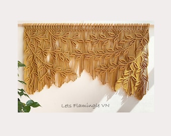 Macrame Leaf Window Curtain: Boho Green Leaves Wall Hanging, Doorway Tapestry