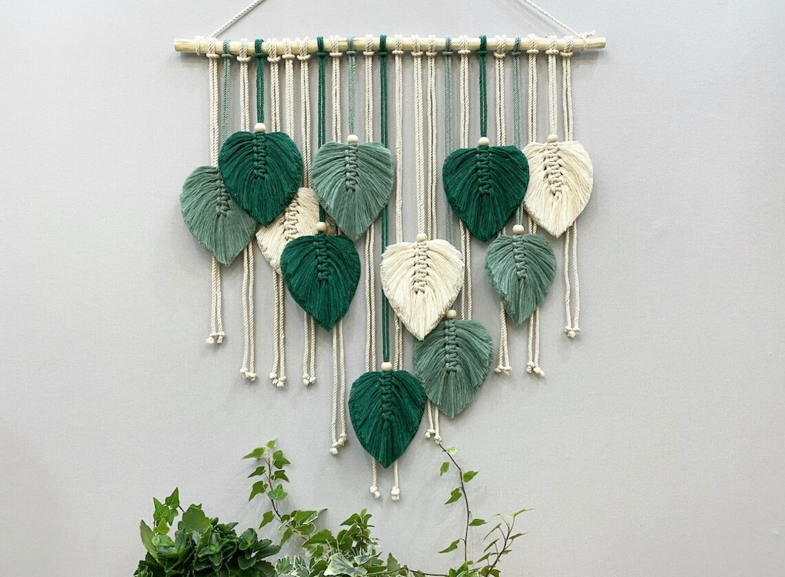 Green Leaves Macrame Wall Hanging Nursery Wall Hanging Etsy