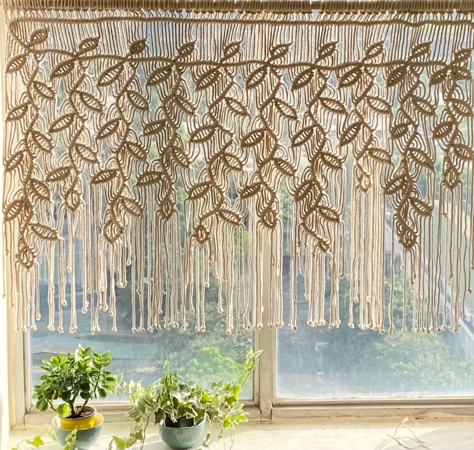 Macrame Valance for Window Macrame Leaf Window Curtain Etsy