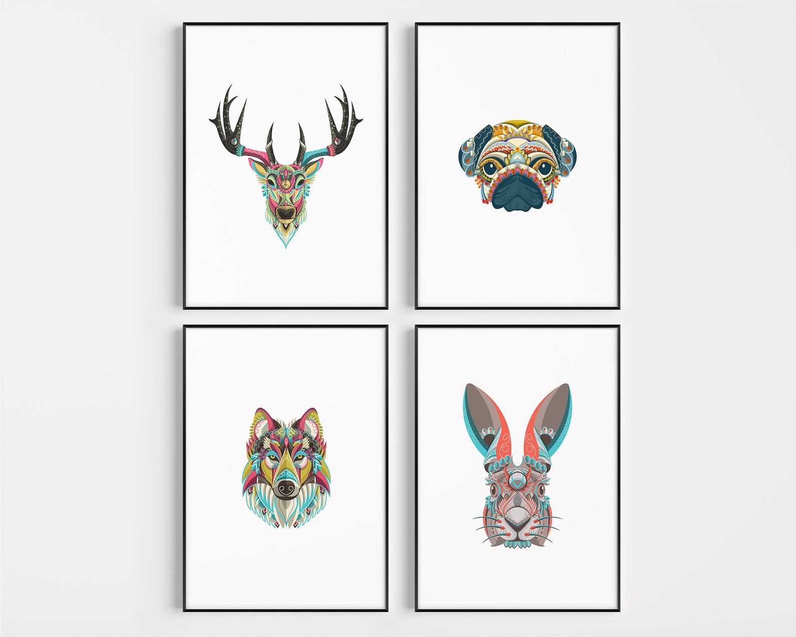 Animal Head Collection Prints Home Decor Wall Art Modern Etsy