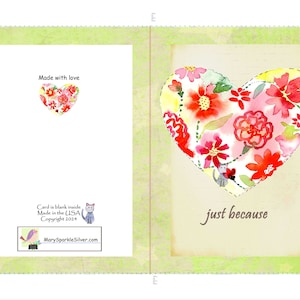 Cartão de felicitações imprimível para todas as ocasiões, perfeito para o dia dos namorados, aquarela pintada à mão, só porque, amizade, amor, em branco por dentro