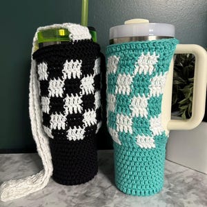 Virkmönster för rutig Stanley Cup-bärare | Mönster för 113 g tumbler-axelband