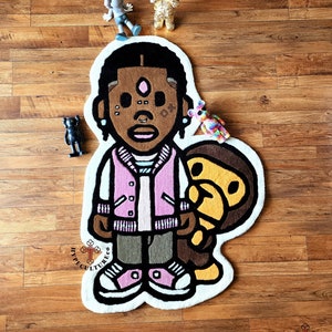 PINKER RAPPER TEPPICH / Hypebeast Teppich / Handbeuftet aus reiner Wolle / Musik Studio / Handgemachter Artikel / Weihnachtsgeschenk / 100 cm