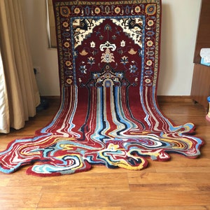 Jumbo XXL MELTING RUG / Wystrój domu / Ręcznie tkany / Ręcznie robiony / Prezent dla niej i dla niego / Prezent na Boże Narodzenie / Dywan wiszący na ścianę / 9 x 6,4 stopy