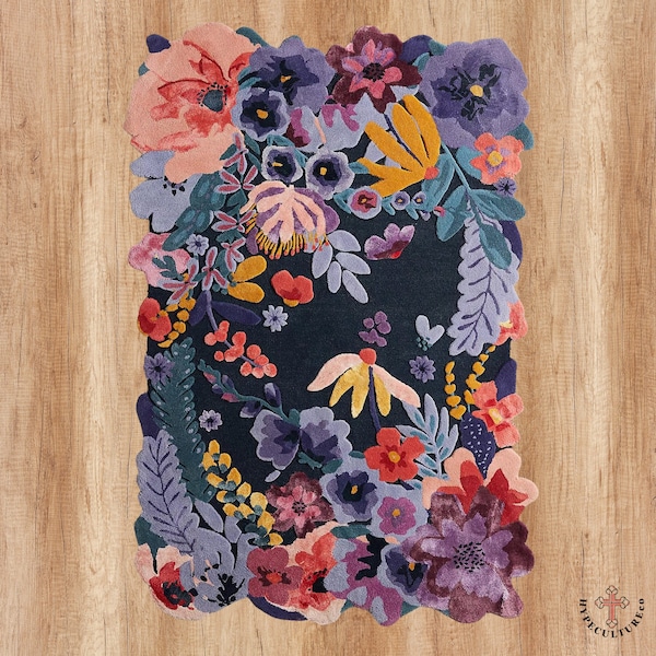 Hand-Tufted Blossom Rug: New Zealand Wool, Floral Carpet