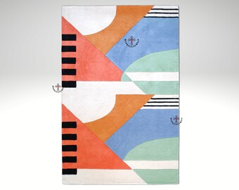 Colorful Contemporary Art Rug, Hand-Tufted Wool Carpet (6x4ft)