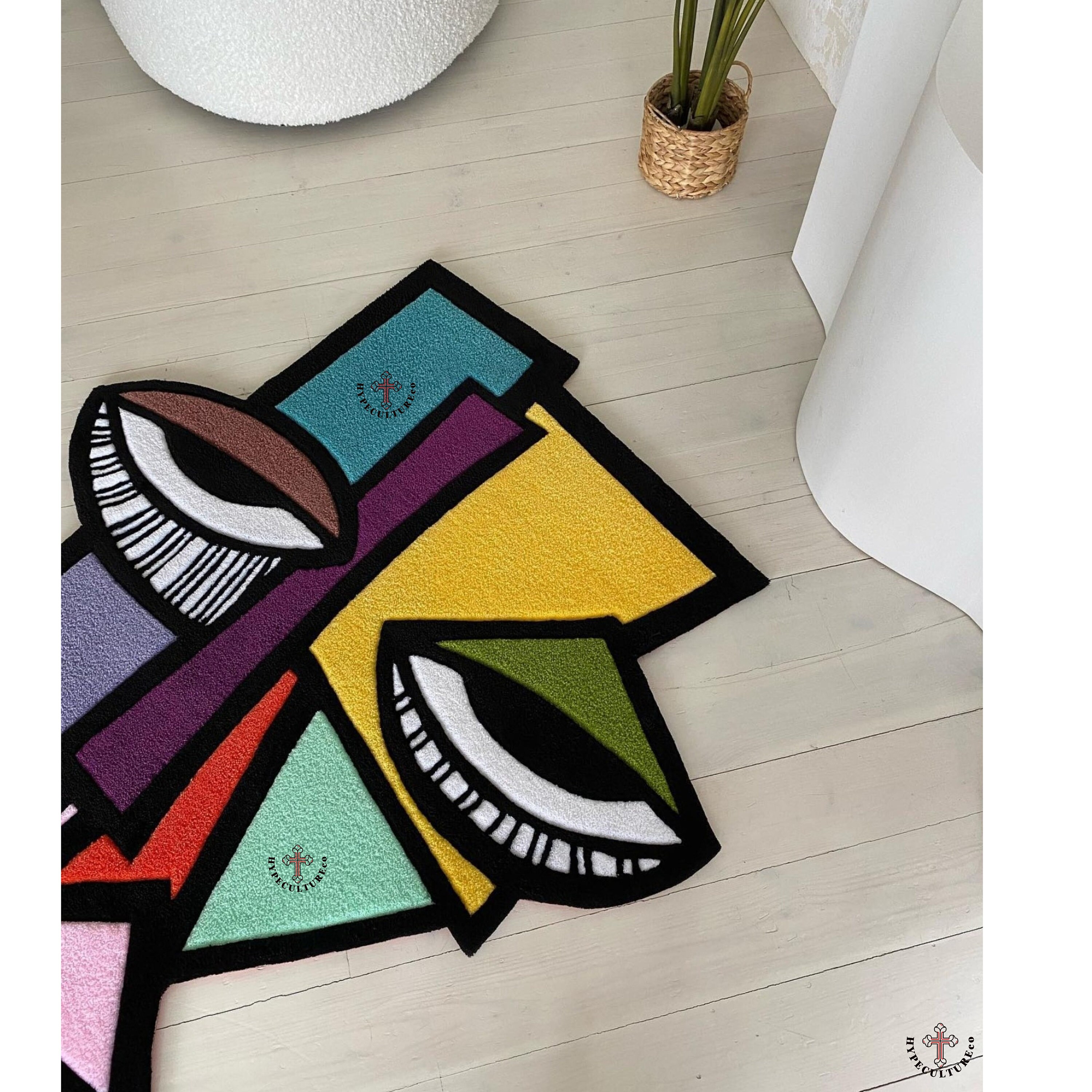 Simplistic Face Rug Face Art Wool Rug - Hand-tufted Colorful Modern Wall Hanging - Etsy