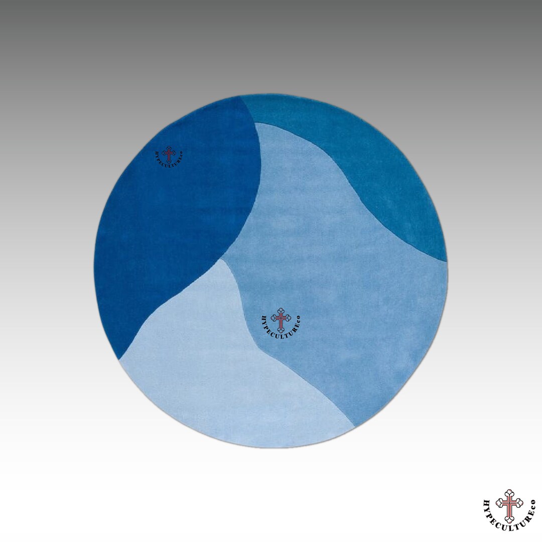 AQUA BLUE ROUND Rug / Made in Pure Wool / Handmade Item / House Warming