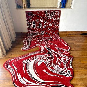 RED PERSIAN MELTING Rug / Wall hanging / Home decor / Hand tufted / Handmade / Christmas Day Gift / 96*60 inches