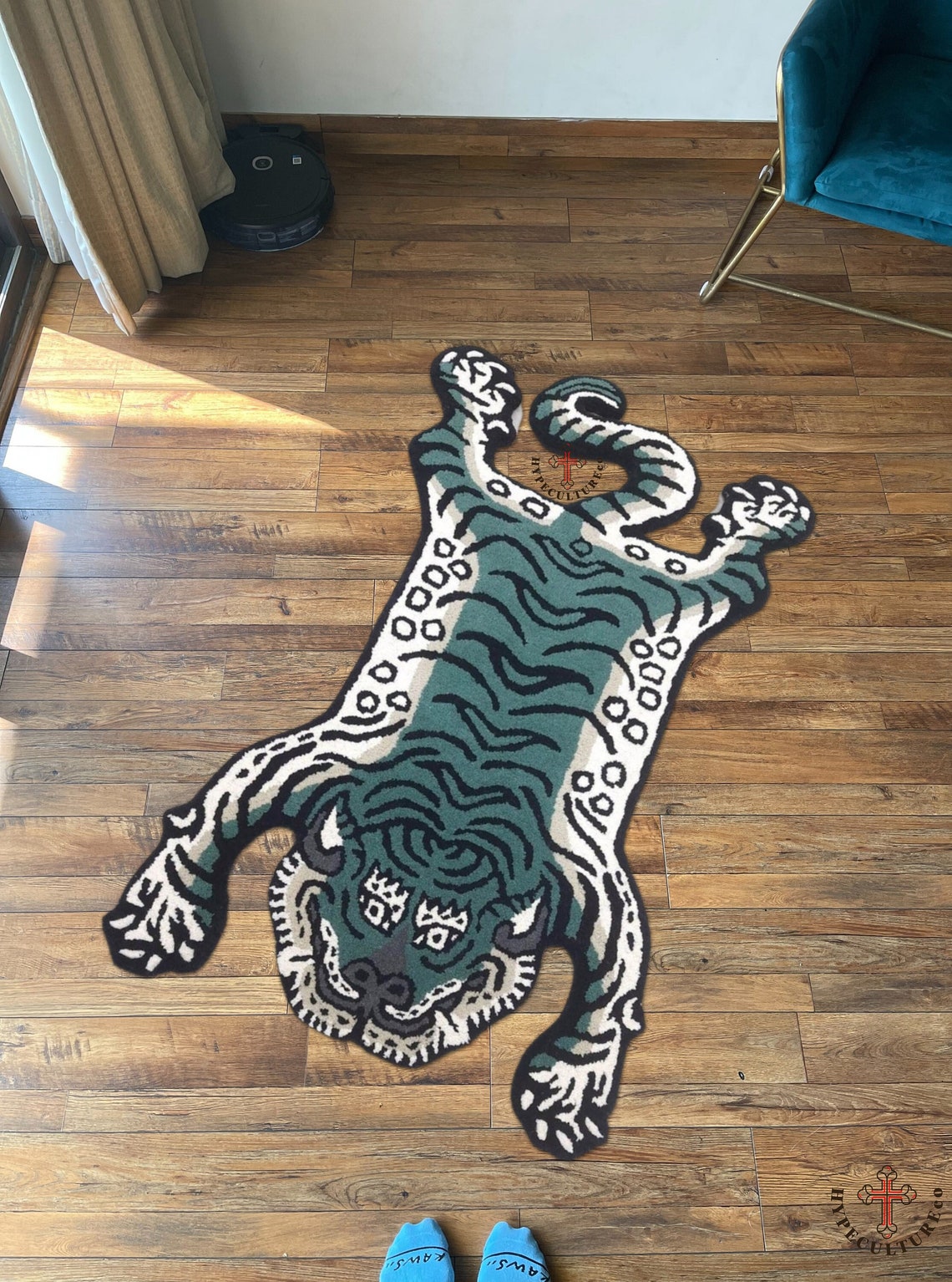 Preppy Tiger Rug GREEN-WHITE TIBETAN Tiger Rug / Meditation Carpet / Hypebeast Rug ...