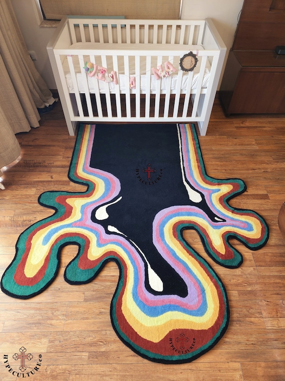 Hand-tufted Rainbow Wool Rug, Multi-color Jumbo Rug (7.5x6.4 Ft