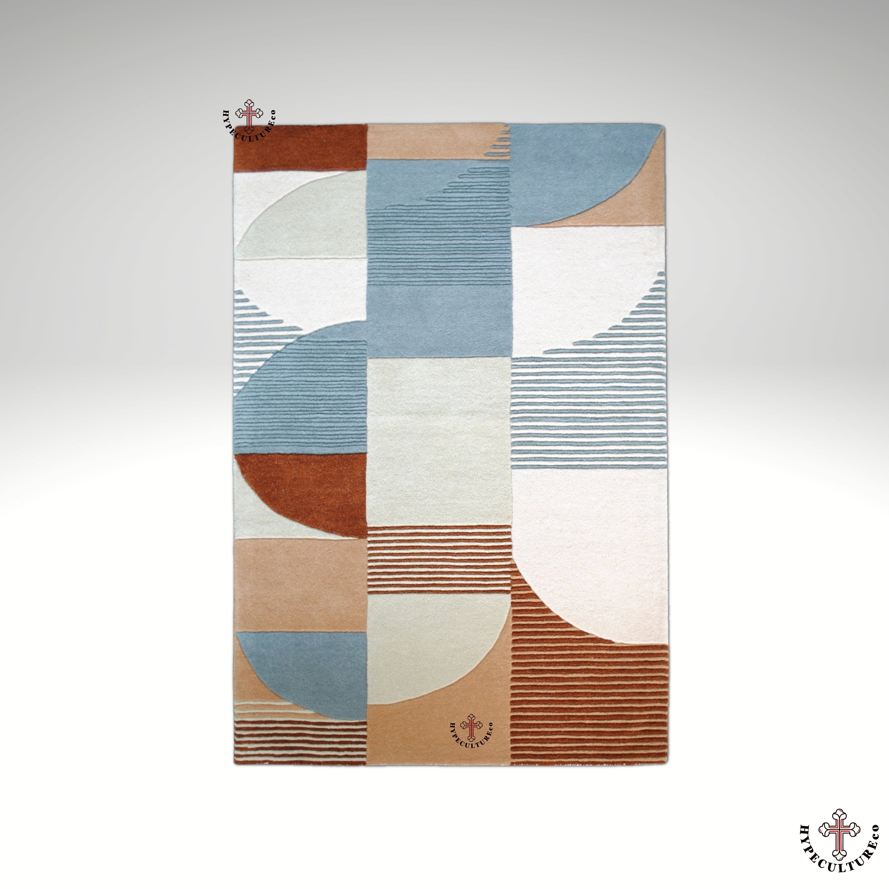 Hand-Tufted Wool Rug Contemporary Geometric Design 5x3 Ft