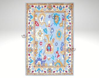 Hand-Tufted Wool Rug: Floral Pattern, 6x4 ft, Housewarming Gift