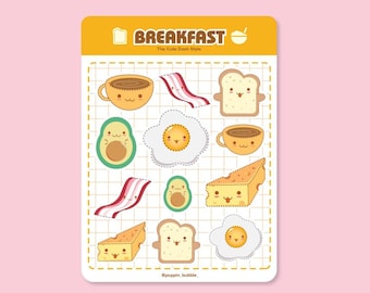 Poppin Bubble Cute original Breakfast kiss cut sticker sheet for bullet journal, scrapbooking