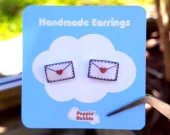 Cute Handmade Sweet Love Letter Stud Earrings, Gift for Her