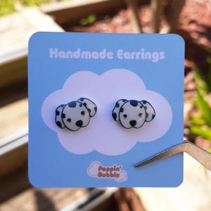 Cute Dalmatian Puppy Dog Hypoallergenic Handmade Stud Earrings