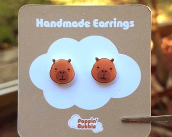 Cute Lazy Capybara Head Stud Hypoallergenic Earrings | Poppin Bubble