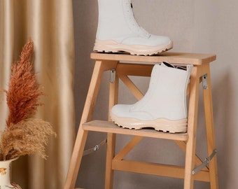 Callizio Vegan Leather Women's Boots Elastic Tie Sport Sole Zippered Mid Calf Casual Winter Footwear Handmade