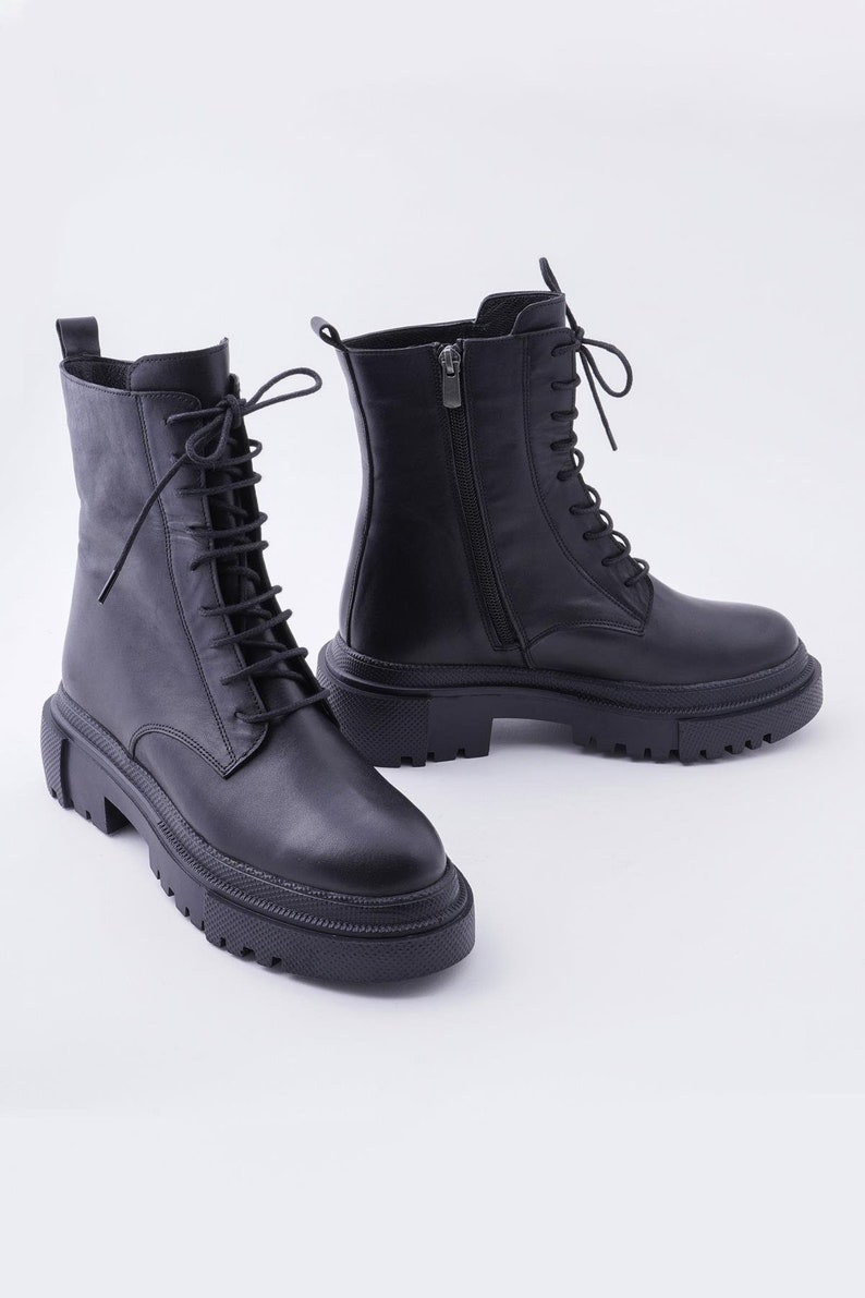 Callizio Genuine Leather Women Ankle Boots Lace-up Platform Boot for Woman Shoes 2022 Chunky Shoe Gothic Boots Thick Heel Size 9