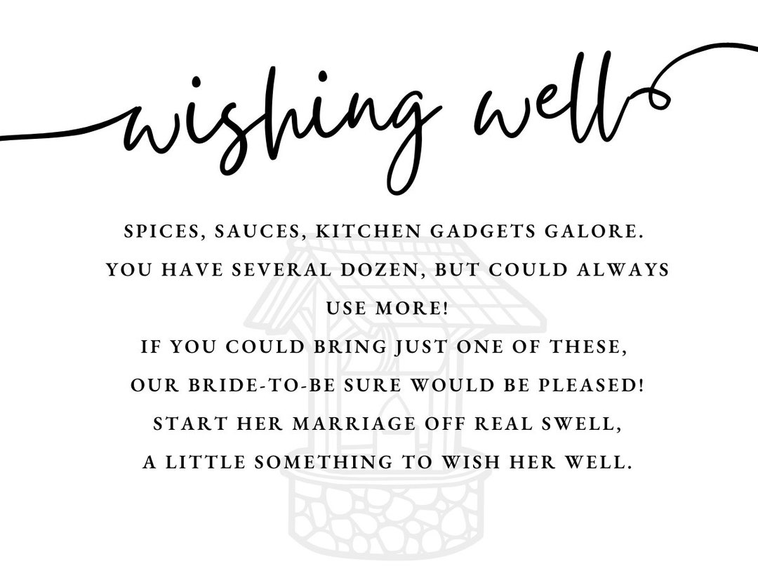 Bridal Shower Wishing Well Card Insert Etsy