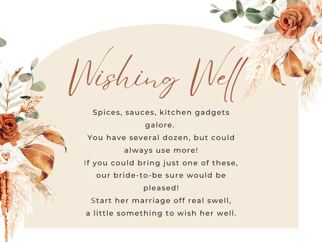 Bridal Shower Wishing Well Card Insert Etsy