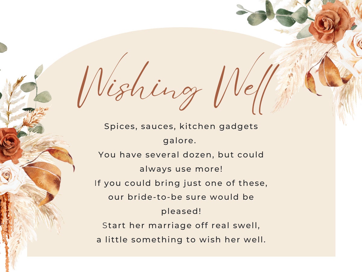 Bridal Shower Wishing Well Card Insert Etsy
