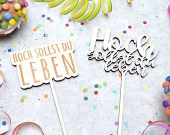 Cake Topper aus Holz zum Geburtstag "Herzlichen Glückwunsch" | Kuchendeko Tortendeko | Dekoration zum Geburtstag