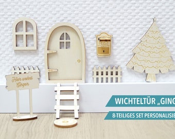 Wichteltür „Ginger“ mit Weihnachtsbaum – 8-teiliges Set personalisierbar