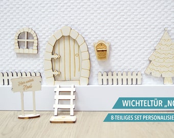 Wichteltür „Noel“ mit Weihnachtsbaum – 8-teiliges Set personalisierbar