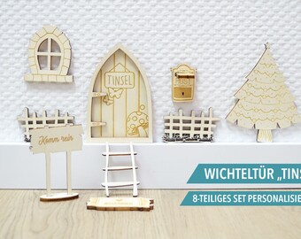 Wichteltür „Tinsel“ mit Weihnachtsbaum – 8-teiliges Set personalisierbar