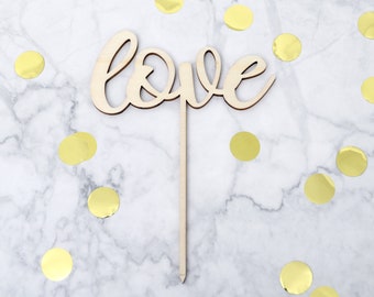 Cake Topper aus Holz zur Hochzeit mit "love"-Schriftzug  | Kuchendeko Tortendeko für Hochzeit