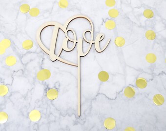 Cake-Topper / Kuchenpiekser für die Hochzeit / Hochzeitstorte – Schriftzug "love" mit Herz