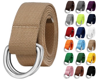 Canvas Web Belt with Metal Double D Ring Buckle