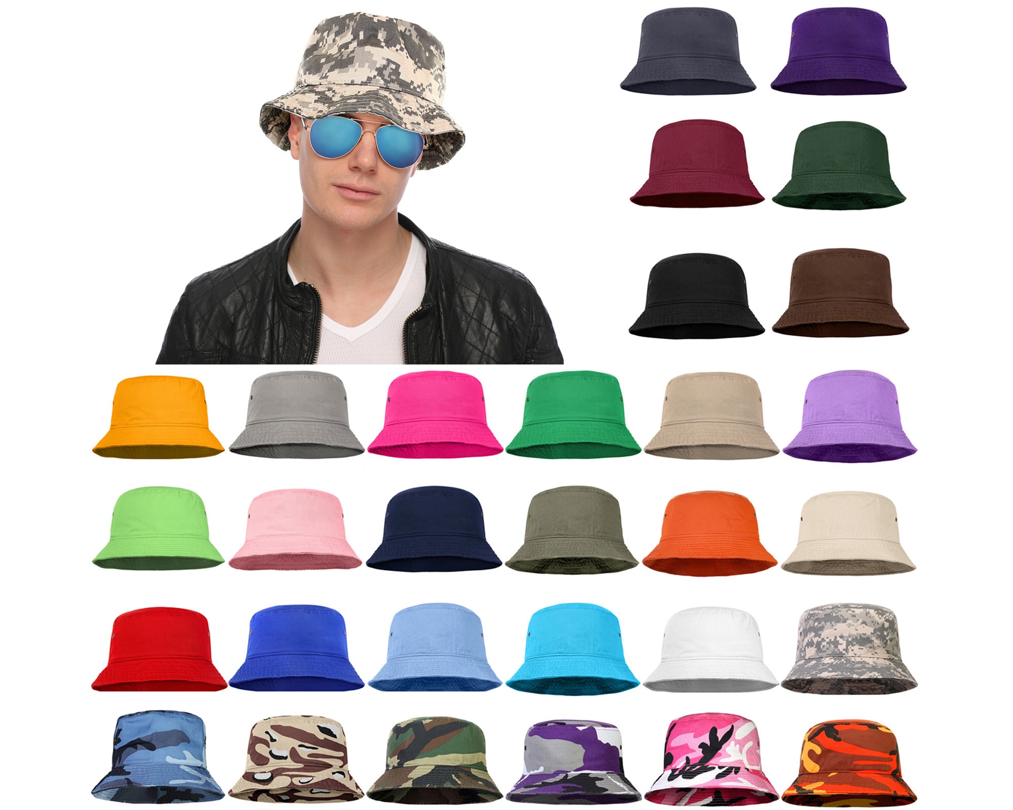 Bucket Hat for Men Women Unisex 100% Cotton Packable Foldable