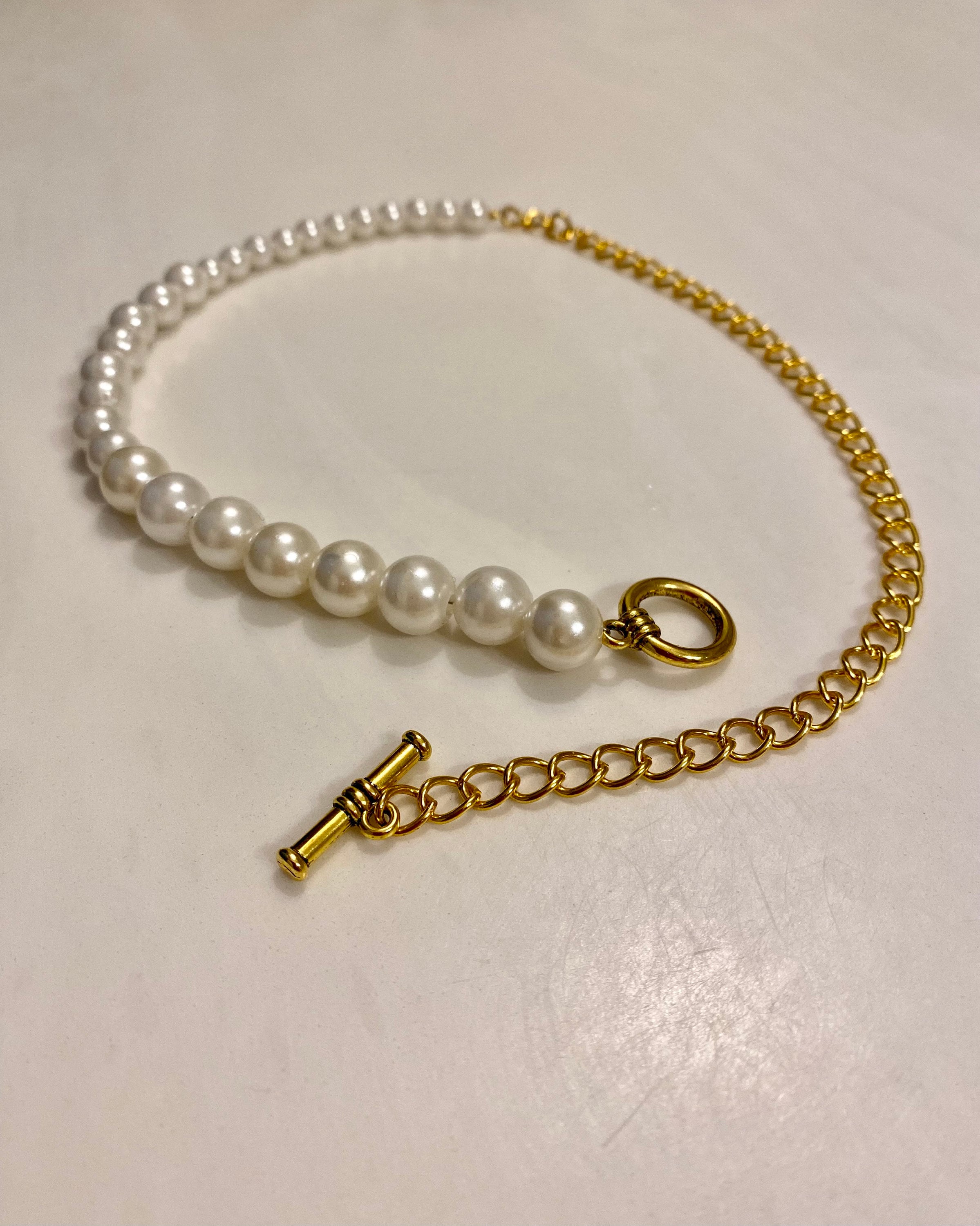 Half Pearl Half Gold Chain Necklace Etsy