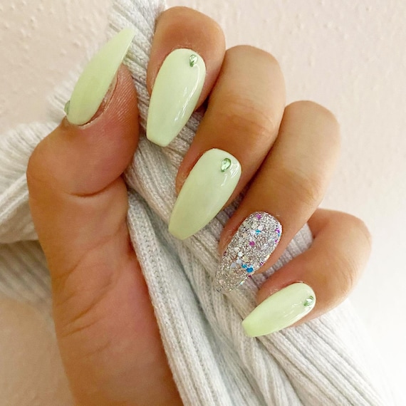 Mint Glitter Nails