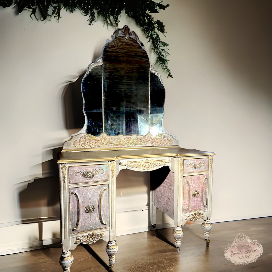Soldcustom Order Only Painted Antique Vanity Soft Pink Old World Makeup