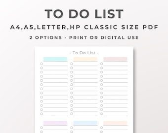 Printable To-Do List Planner | A4, A5, Letter, HP Sizes | 4 & 6 Section Options | Daily Task Organizer, Goal Planner, Project Management