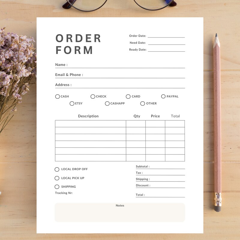Order Form Template Etsy