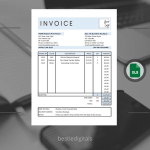 Professional Invoice Instant Download, Printable Custom Invoice Template Excel, Small Business Forms, Invoice Template Download