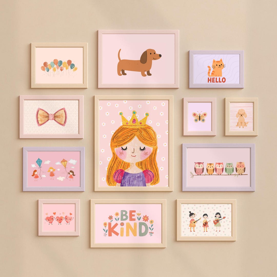 Nursery Wall Art Bundle Girls Room Decor | 100 Pink Prints Digital ...