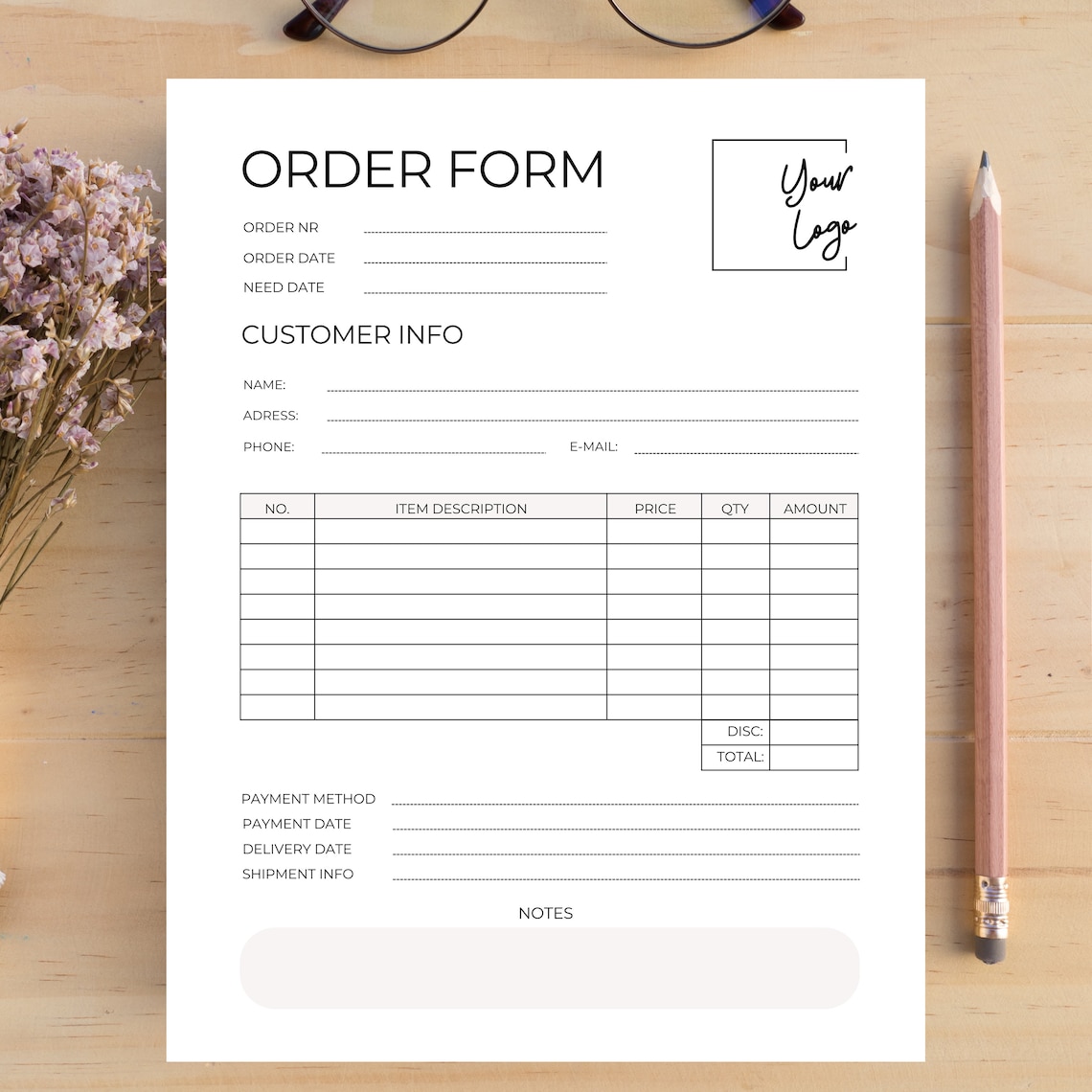 Custom Order Form Template | Purchase Order Form Template | Order Form ...