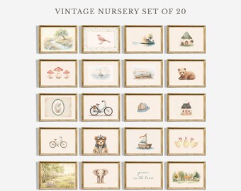 Vintage Nursery Wall Art Set, Cottagecore Watercolor Prints, Baby Room Decor (Digital Download)