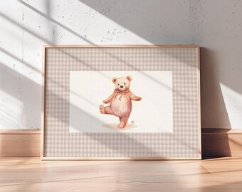 Vintage Teddy Bear Illustration, Neutral Nursery Wall Art (Digital Download)