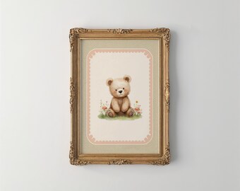 Vintage Teddy Bear Print, Neutral Nursery Wall Art, Cottagecore Baby Room Decor (Digital Download)