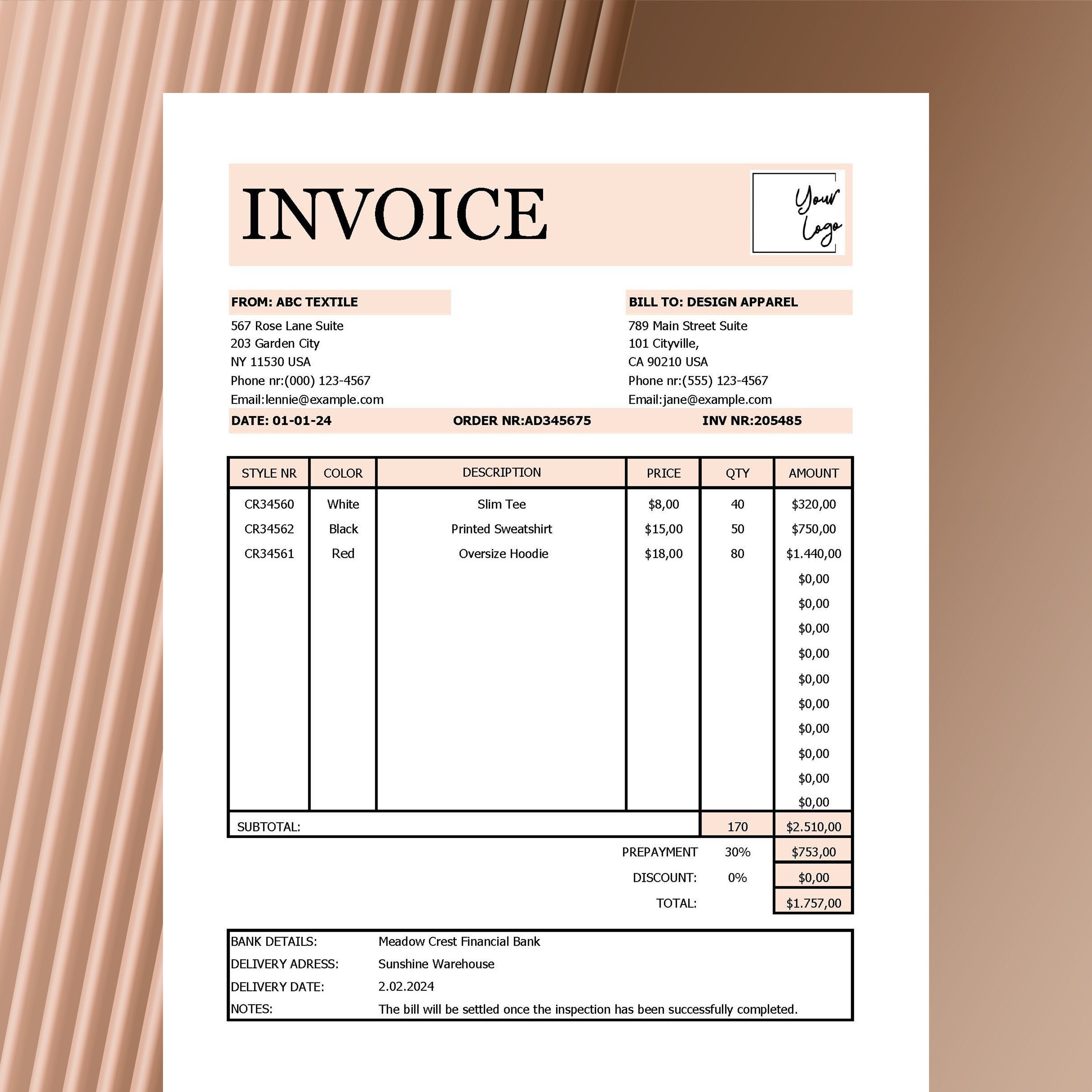 Invoice Template | Modern and Professional Invoice | Microsoft EXCEL | Business Invoice | Customizable and Printable