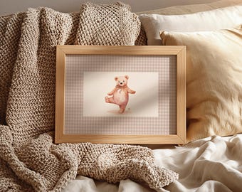 Vintage Teddy Bear Illustration, Neutral Nursery Wall Art (Digital Download)