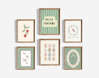 Sage Green Nursery Art Set, Easter Bunny Botanical Prints, Pastel Cottagecore Decor (Digital Download)